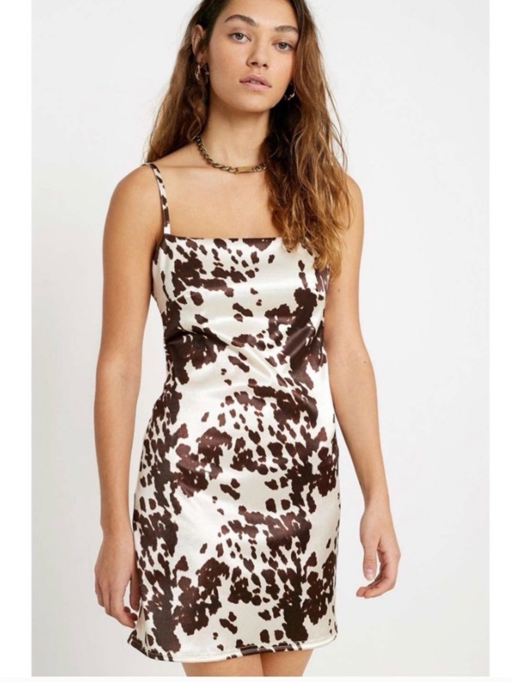 Urban Outfitters Brown & Cream Cow Print Slip Mini Dress